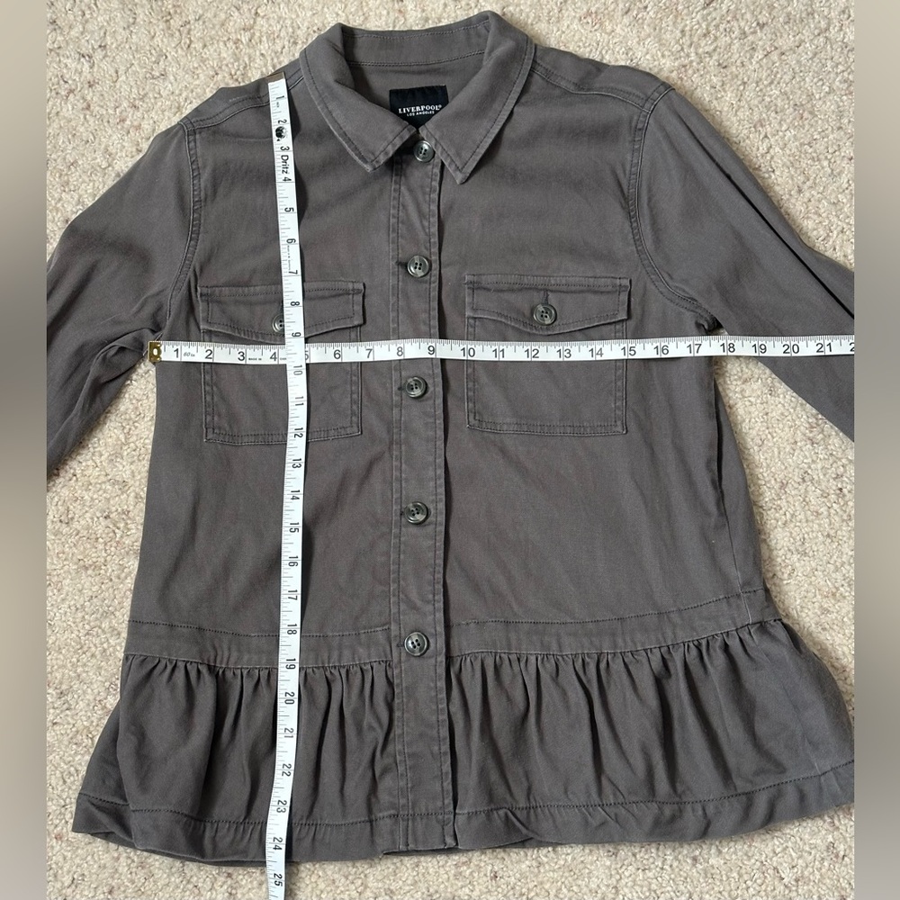 Liverpool Ruffle Hem Utility Jacket – “Dark Emerald” Gray Chic - Picture 10 of 10